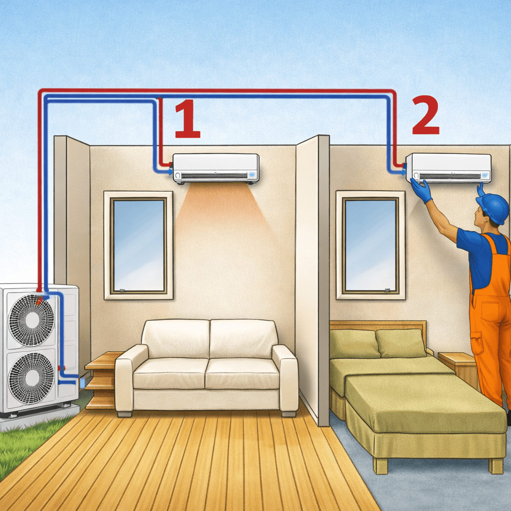 Схема установки мульти-сплит-системы с двумя внутренними блоками